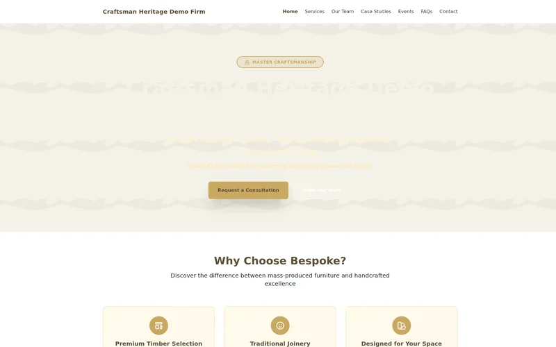 Preview of Heritage Joinery & Carpentry website using Craftsman Heritage theme