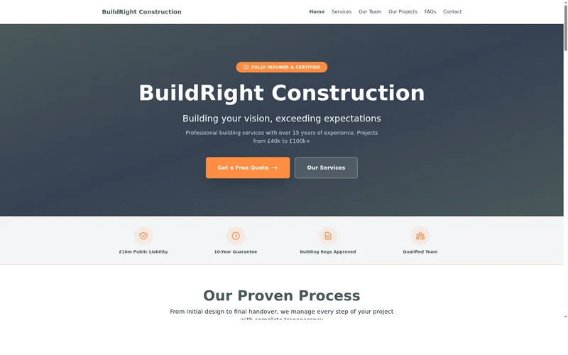Preview of BuildRight Construction website using Project Showcase theme
